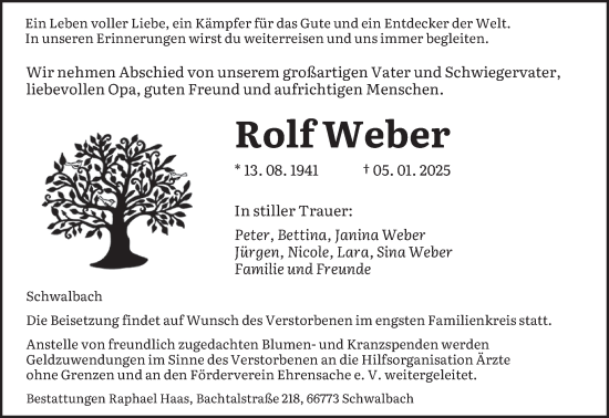 Todesanzeige von Rolf Weber von saarbruecker_zeitung