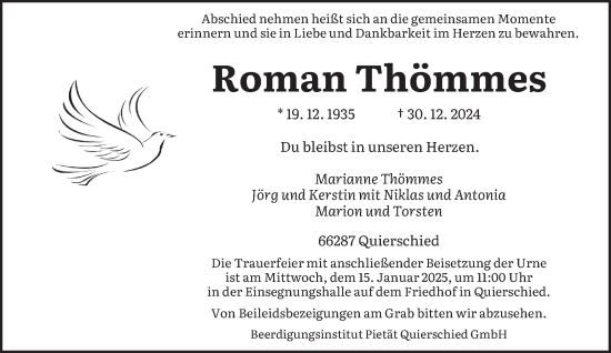 Todesanzeige von Roman Thömmes von saarbruecker_zeitung