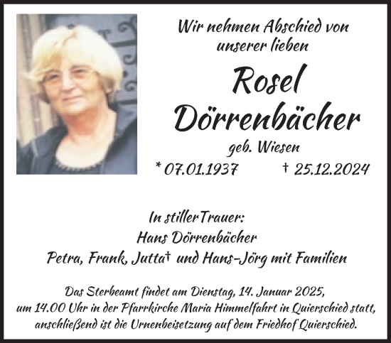 Todesanzeige von Rosel Dörrenbächer von saarbruecker_zeitung