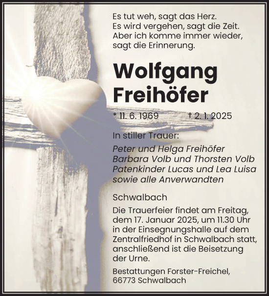 Todesanzeige von Wolfgang Freihöfer von saarbruecker_zeitung