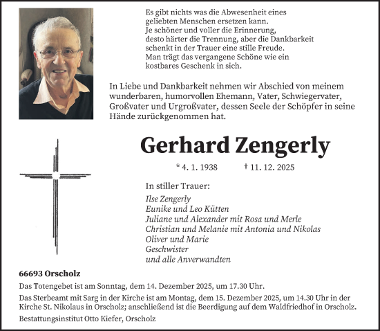 Todesanzeige von Gerhard Zengerly von saarbruecker_zeitung