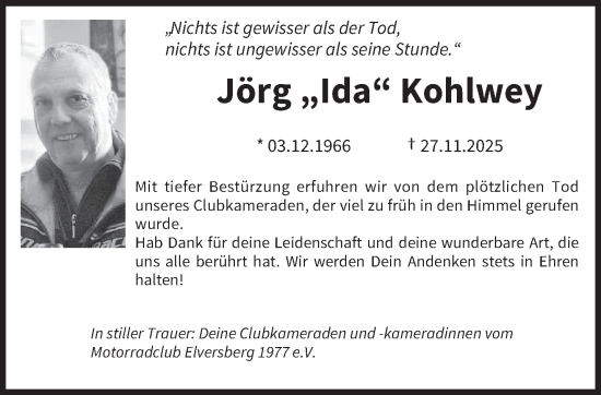 Todesanzeige von Jörg Kohlwey von saarbruecker_zeitung
