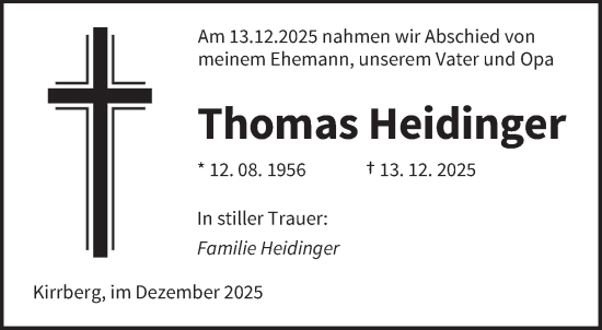 Todesanzeige von Thomas Heidinger von saarbruecker_zeitung