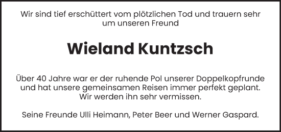 Todesanzeige von Wieland Kuntzsch von saarbruecker_zeitung