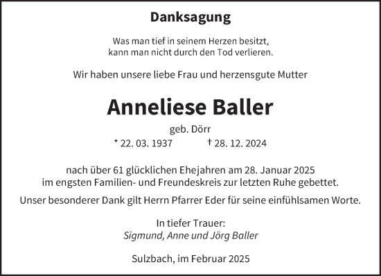 Todesanzeige von Anneliese Baller von saarbruecker_zeitung
