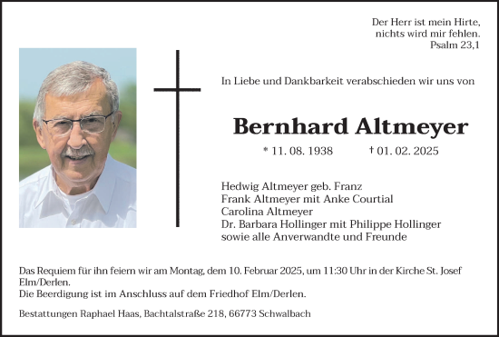 Todesanzeige von Bernhard Altmeyer von saarbruecker_zeitung