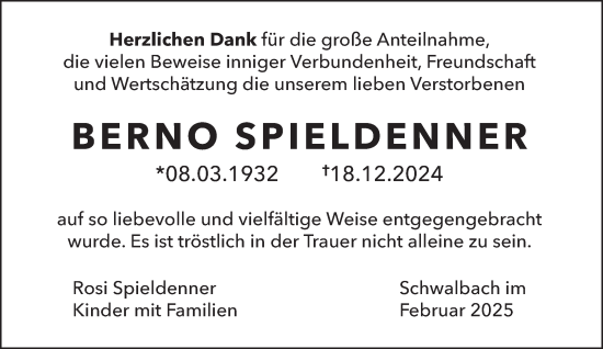 Todesanzeige von Berno Spieldenner von saarbruecker_zeitung
