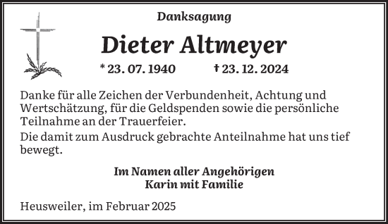 Todesanzeige von Dieter Altmeyer von saarbruecker_zeitung