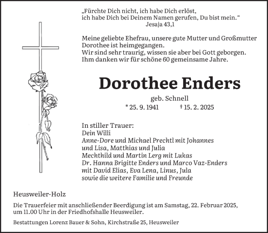 Todesanzeige von Dorothee Enders von saarbruecker_zeitung