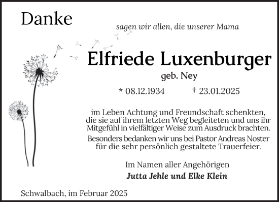 Todesanzeige von Elfriede Luxenburger von saarbruecker_zeitung