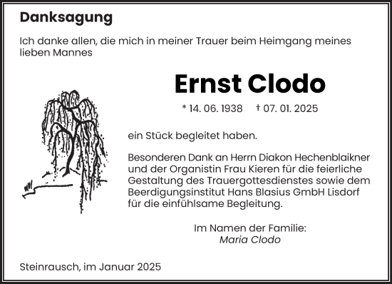 Todesanzeige von Ernst Clodo von saarbruecker_zeitung
