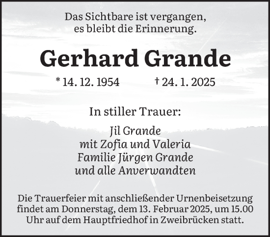 Todesanzeige von Gerhard Grande von saarbruecker_zeitung