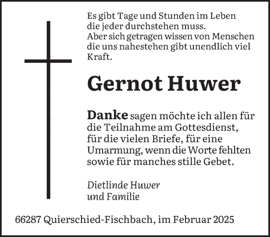 Todesanzeige von Gernot Huwer von saarbruecker_zeitung