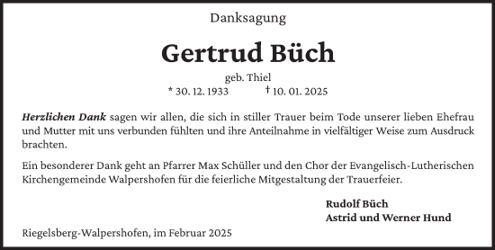 Todesanzeige von Gertrud Büch von saarbruecker_zeitung