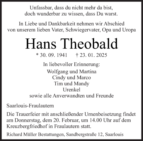 Todesanzeige von Hans Theobald von saarbruecker_zeitung