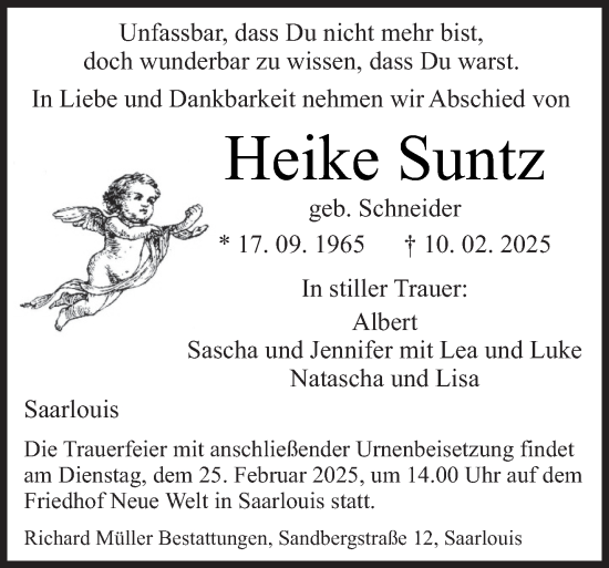 Todesanzeige von Heike Suntz von saarbruecker_zeitung