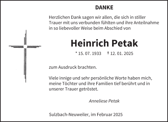 Todesanzeige von Heinrich Petak von saarbruecker_zeitung