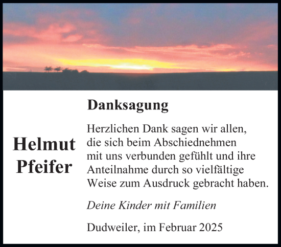 Todesanzeige von Helmut Pfeifer von saarbruecker_zeitung