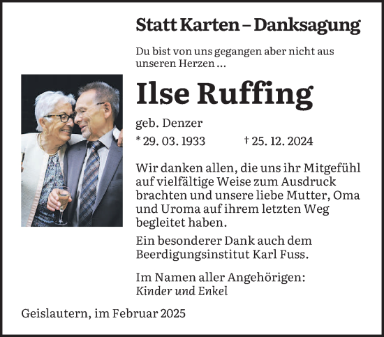 Todesanzeige von Ilse Ruffing von saarbruecker_zeitung