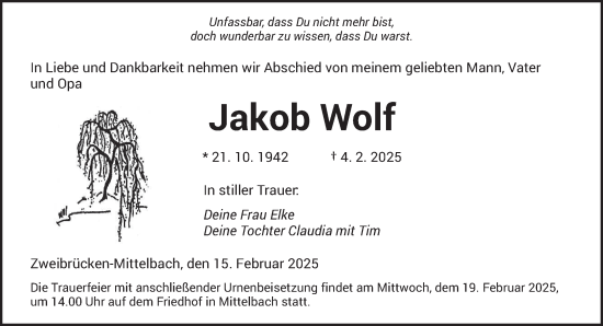 Todesanzeige von Jakob Wolf von saarbruecker_zeitung