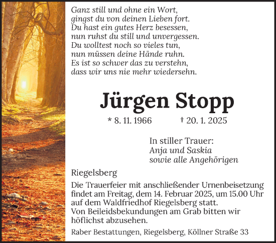 Todesanzeige von Jürgen Stopp von saarbruecker_zeitung