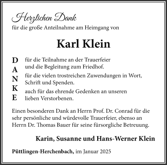 Todesanzeige von Karl Klein von saarbruecker_zeitung
