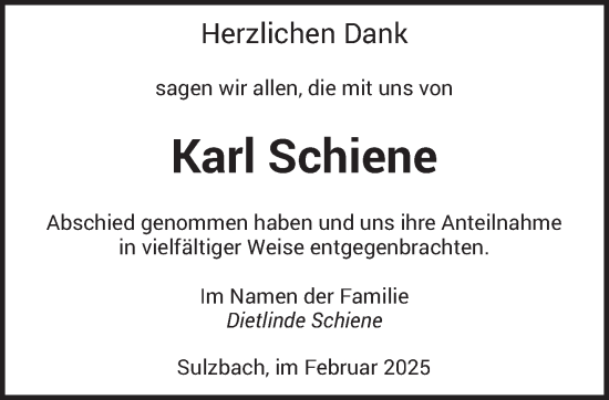 Todesanzeige von Karl Schiene von saarbruecker_zeitung