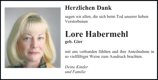 Todesanzeige von Lore Habermehl von saarbruecker_zeitung