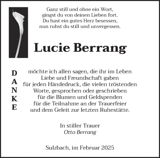 Todesanzeige von Lucie Berrang von saarbruecker_zeitung
