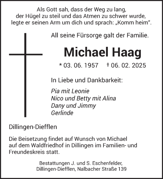 Todesanzeige von Michael Haag von saarbruecker_zeitung