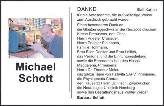 Todesanzeige von Michael Schott von saarbruecker_zeitung