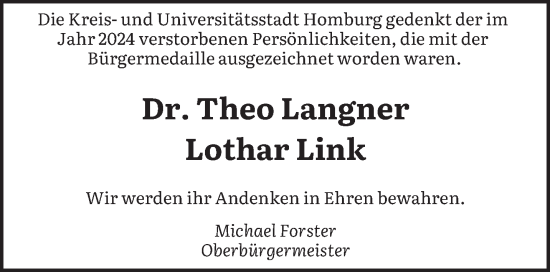 Todesanzeige von Nachruf Kreis- und Universitätsstadt Homburg von saarbruecker_zeitung