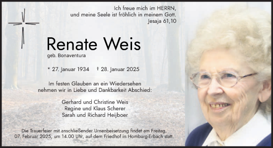 Todesanzeige von Renate Weis von saarbruecker_zeitung