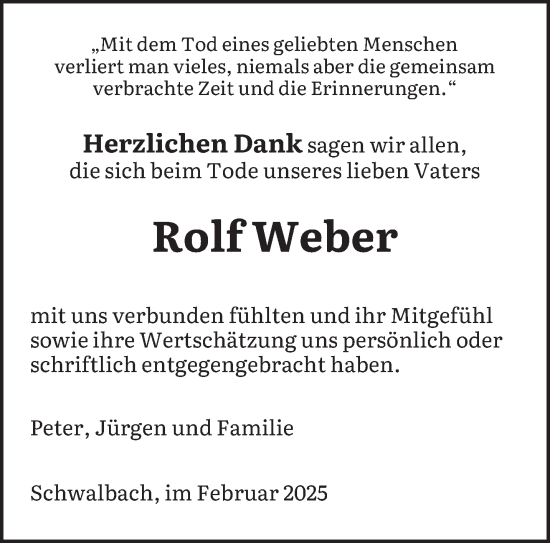 Todesanzeige von Rolf Weber von saarbruecker_zeitung