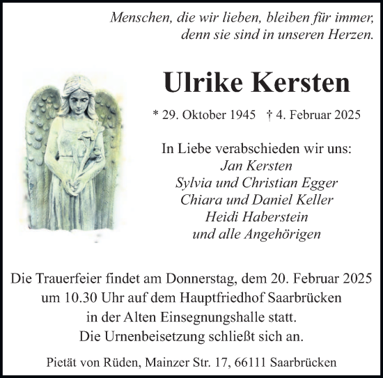 Todesanzeige von Ulrike Kersten von saarbruecker_zeitung