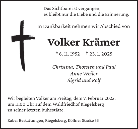 Todesanzeige von Volker Krämer von saarbruecker_zeitung