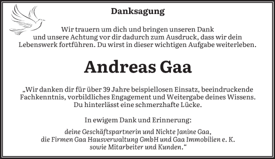 Todesanzeige von Andreas Gaa von saarbruecker_zeitung