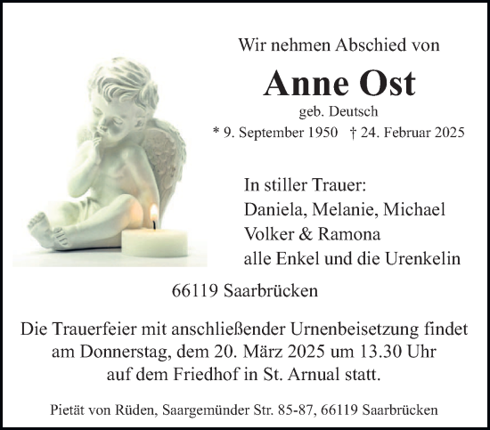 Todesanzeige von Anne Ost von saarbruecker_zeitung