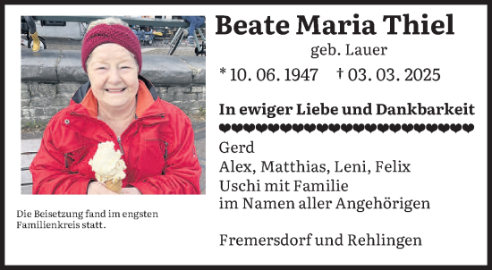 Todesanzeige von Beate Maria Thiel von saarbruecker_zeitung