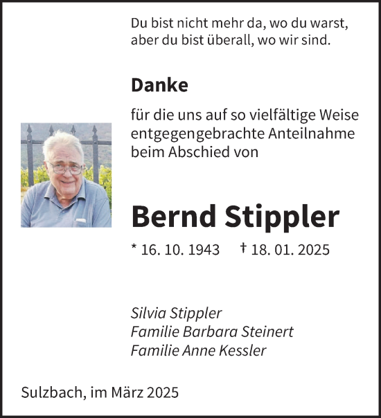 Todesanzeige von Bernd Stippler von saarbruecker_zeitung