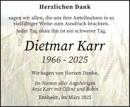 Todesanzeige von Dietmar Karr von saarbruecker_zeitung