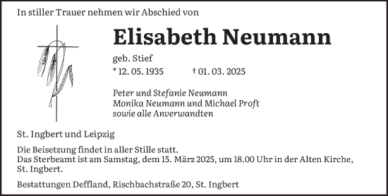 Todesanzeige von Elisabeth Neumann von saarbruecker_zeitung