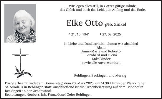 Todesanzeige von Elke Otto von saarbruecker_zeitung