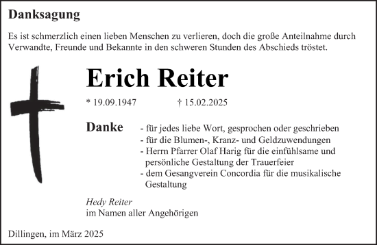 Todesanzeige von Erich Reiter von saarbruecker_zeitung