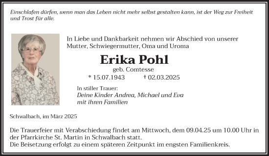 Todesanzeige von Erika Pohl von saarbruecker_zeitung