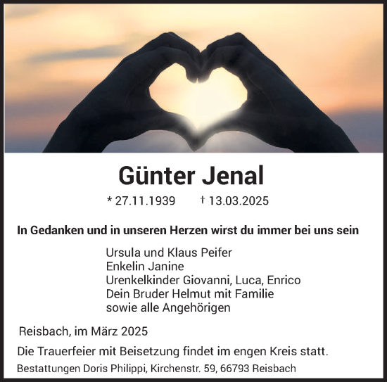 Todesanzeige von Günter Jenal von saarbruecker_zeitung