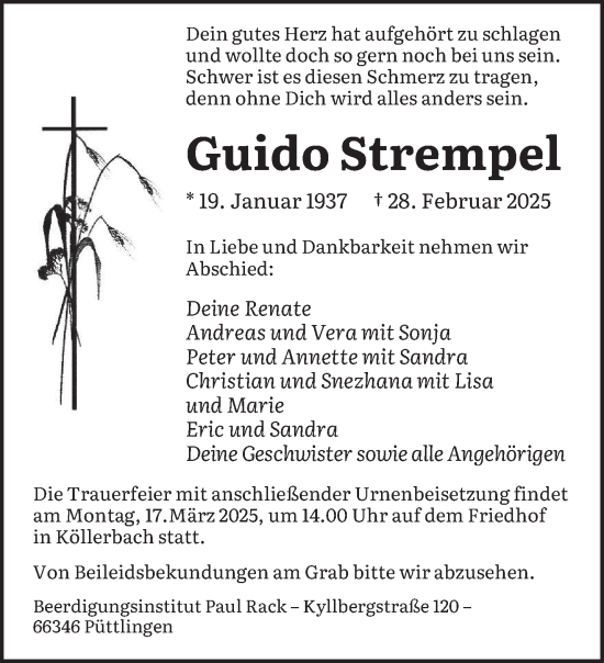 Todesanzeige von Guido Strempel von saarbruecker_zeitung