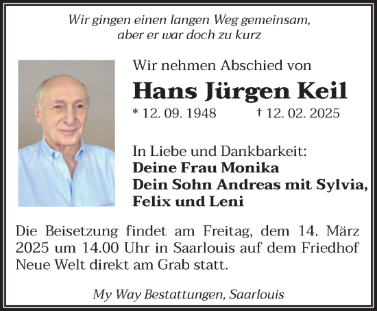 Todesanzeige von Hans Jürgen Keil von saarbruecker_zeitung