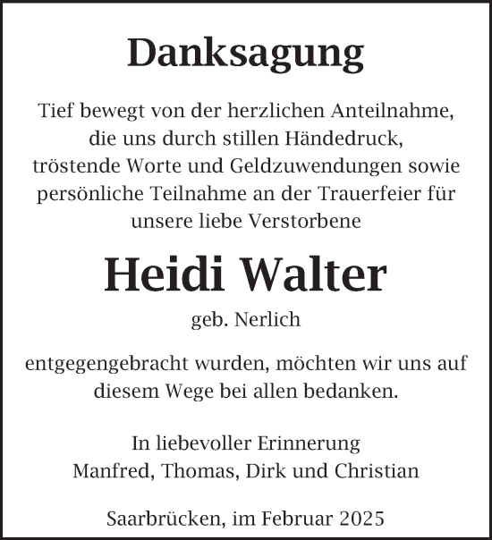 Todesanzeige von Heidi Walter von saarbruecker_zeitung
