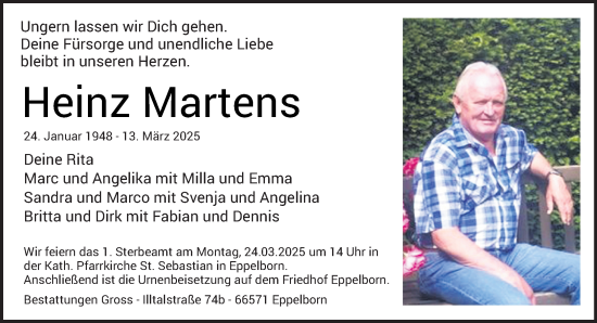 Todesanzeige von Heinz Martens von saarbruecker_zeitung